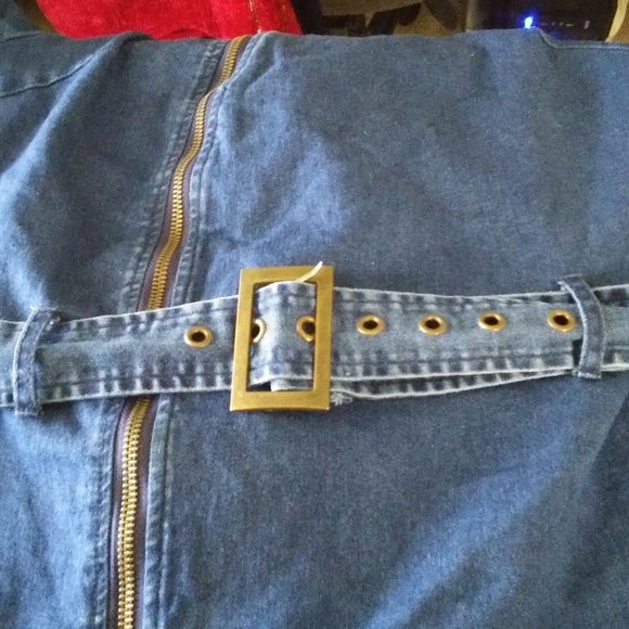 FASHION  NOVA Zip Front Belted Off  Shoulder Stretch Demin Dress Size 1XL - Picture 3 of 4